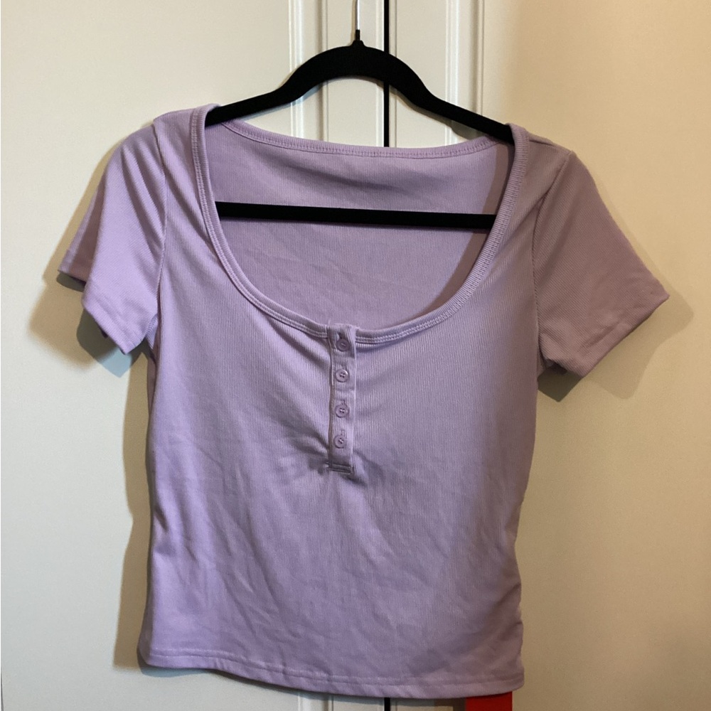 Purple Fitted Crop Buttoned T-Shirt